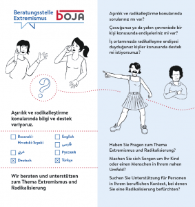 Folder der Beratungsstelle Extremismus (Türkisch), Seite 1