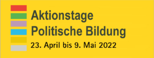 Das ist das Logo der Aktionstage politische Bildung. Schwarze Schrit auf gelbem Grund.