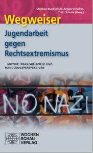 Vorderseite des Buches "Jugendarbeit gegen Rechtsextremismus". Es zeigt einen schlichten weißen Graffiti-Schriftzug: "No Nazi".