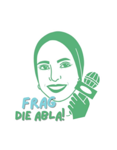 Logo zur Frag die Abla Kampagne mit einer Illustration einer unserer Beraterinnen