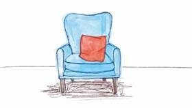 Illustration eines blauen Lesesessels